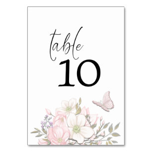 Numéro De Table Pastel Magnolias Papillon Élégant Mariage Script