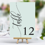 Numéro De Table Pastel Mint Green Moderne Calligraphie Mariage<br><div class="desc">Guidez vos invités à leurs sièges avec ces élégants numéros de table de mariage vert menthe pastel chic. Avec un design minimaliste et une calligraphie moderne, ces numéros de table ajoutent une touche de sophistication à votre réception de mariage. La typographie arrière - plan douce et propre et élégante assure...</div>