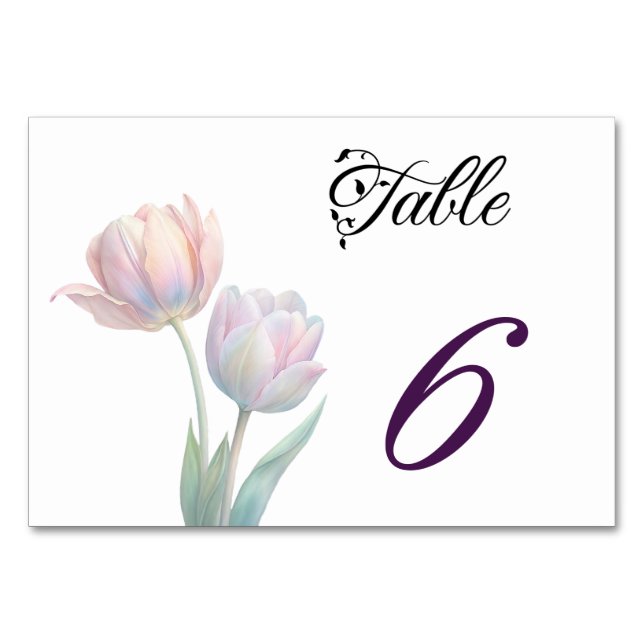 Numéro De Table Pastel Tulip Mariage Suite Typographie élégante (Devant)
