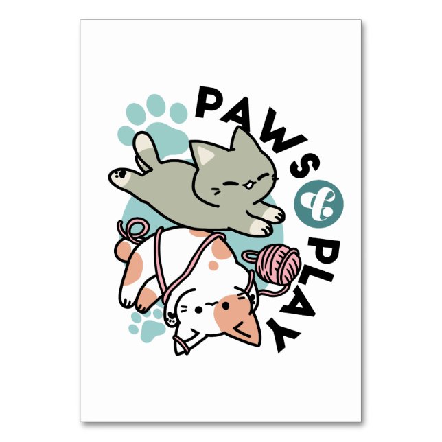 Numéro De Table Pattes et Jeux – Illustration de Chat Adorable (Par défaut)
