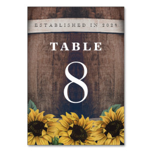 Numéro De Table Pays Baril rustique Vintage Tournesol Mariage