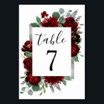 Numéro De Table Pays Rouge et Argent Bourgogne Rose Mariage d'hive<br><div class="desc">Le design présente des pivoines aquarelles et des éléments floraux roses dans les tons rouge et bordeaux sur la végétation botanique d'eucalyptus. Le modèle est également doté d'un coffret imprimé en argent ou en gris pour une mise en page élégante. La typographie affiche une disposition moderne avec du texte noir....</div>