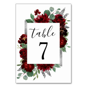 Numéro De Table Pays Rouge et Argent Bourgogne Rose Mariage d'hive