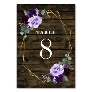 Numéro De Table Pays Rustique Floral violet et Mariage de bois d'o