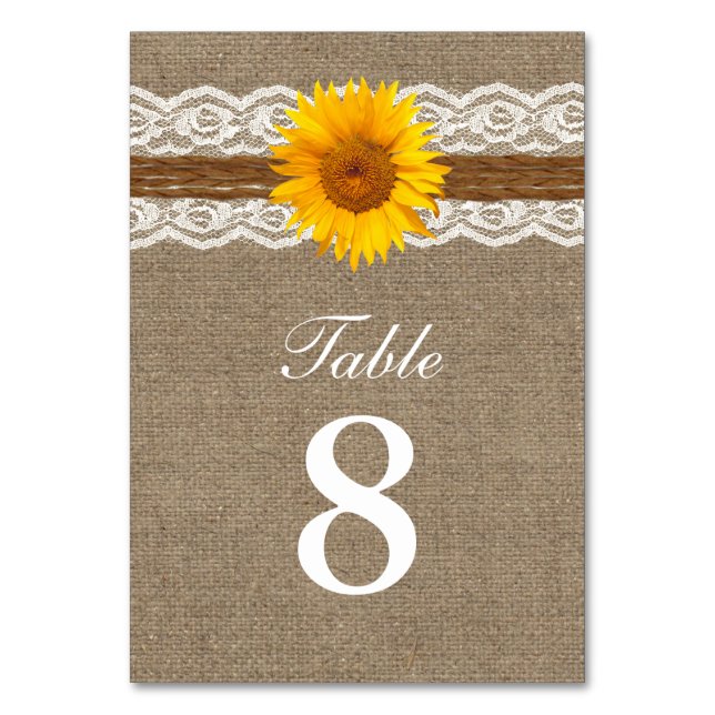 Numéro De Table Pays Sunflower Twine dentelle & Mariage Burlap (Par défaut)