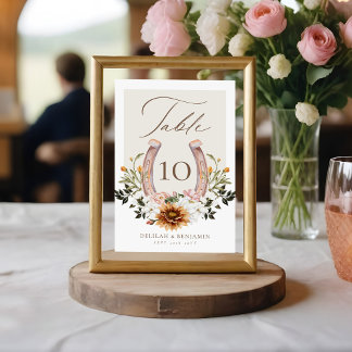 Numéro De Table Pays Western Horseshoe Aquarelle Floral Crest