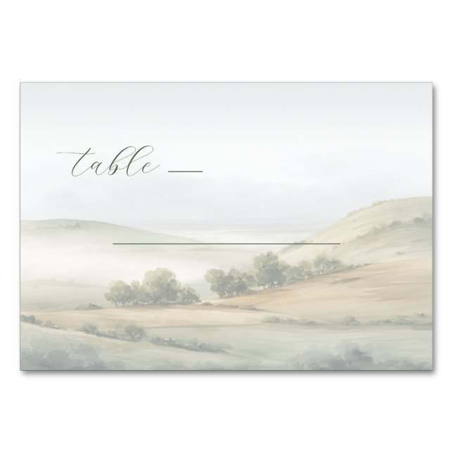 Numéro De Table Paysage à l'aquarelle beige tranquille (Devant)