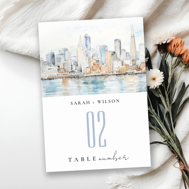 Numéro De Table Paysage aquarelle de mariage à San Francisco (Créateur téléchargé)
