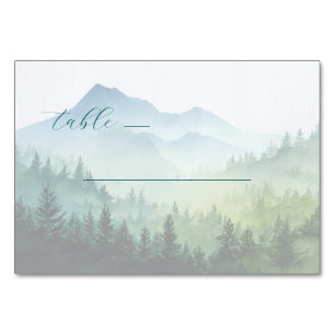 Numéro De Table Paysage de montagne serein à l'aquarelle bleue