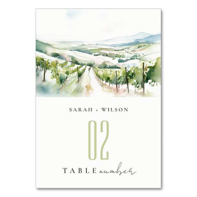 Numéro De Table Paysage de vignoble à l'aquarelle pastel doux Mari (Par défaut)