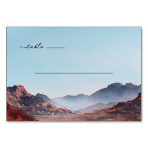 Numéro De Table Paysage serein de montagne à l'aquarelle bleue