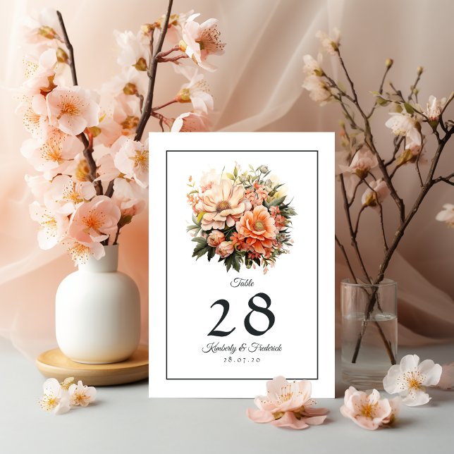 Numéro De Table Peach Fuzz Floral Mariage (Peach Fuzz Wedding)