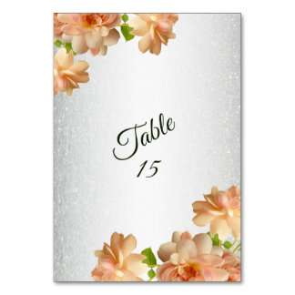 Numéro De Table Peach Roses Floral Silver Glitter Wedding Party