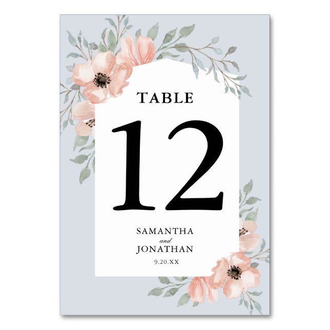 Numéro De Table Pêcher Floral Vert clair Dusty Mariage bleu (Par défaut)