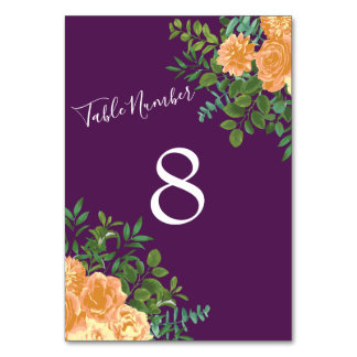 Numéro De Table Pêcher Mariage violet Roses floraux