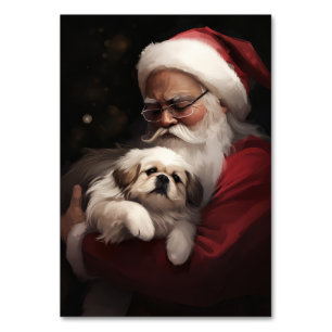Numéro De Table Pekingese avec le Père Noël Festif Noël