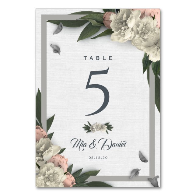 Numéro De Table Peonées florales de blanc glamour et de pêche (Par défaut)