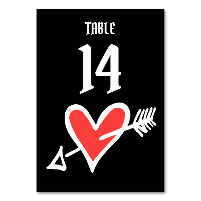 Numéro De Table Personnalisé Mariage Amour Coeur Noir & Rouge Numé (Par défaut)