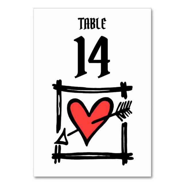 Numéro De Table Personnalisé Mariage Amour Coeur Noir & Rouge Numé (Par défaut)