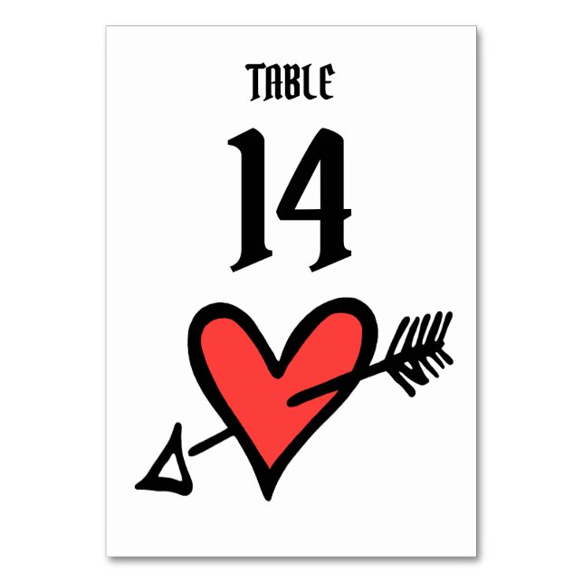 Numéro De Table Personnalisé Mariage Amour Coeur Noir & Rouge Numé (Par défaut)