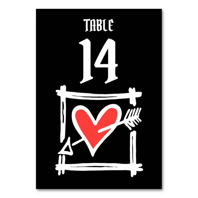 Numéro De Table Personnalisé Mariage Amour Coeur Noir & Rouge Numé (Par défaut)