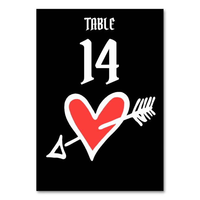 Numéro De Table Personnalisé Mariage Amour Coeur Noir & Rouge Numé (Par défaut)
