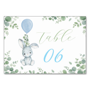 Numéro De Table Petit Lapin Fête de Bébé Garçon Aquarelle Eucalypt