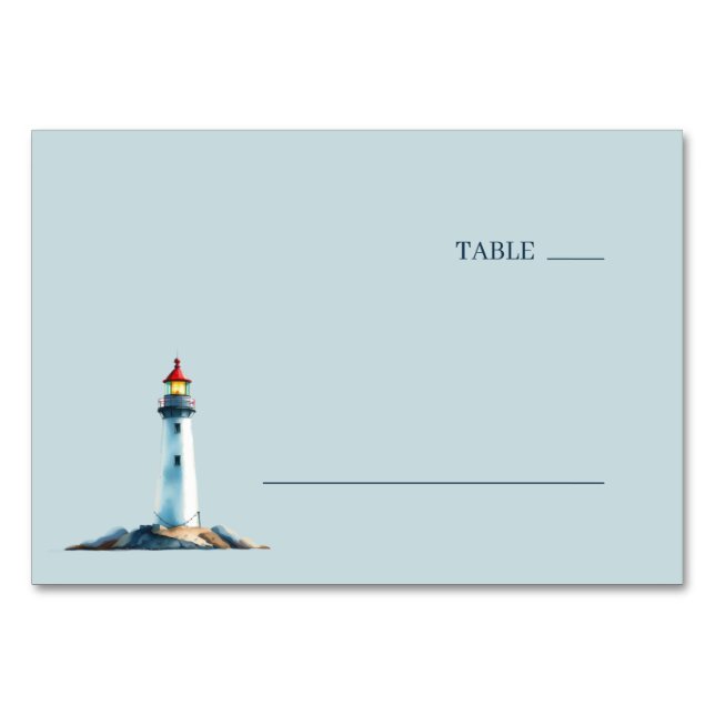 Numéro De Table Phare à l'aquarelle bleu clair serein (Devant)