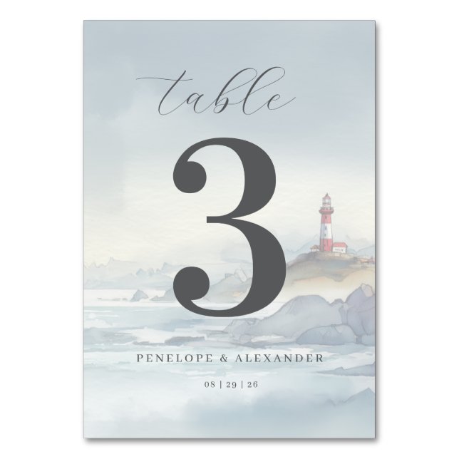 Numéro De Table Phare à l'aquarelle bleu paisible (Par défaut)