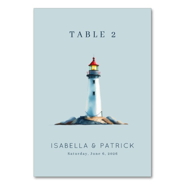 Numéro De Table Phare à l'aquarelle bleu tranquille (Par défaut)