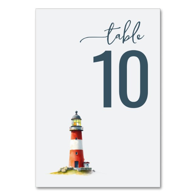 Numéro De Table Phare à l'aquarelle sarcelle serein (Par défaut)