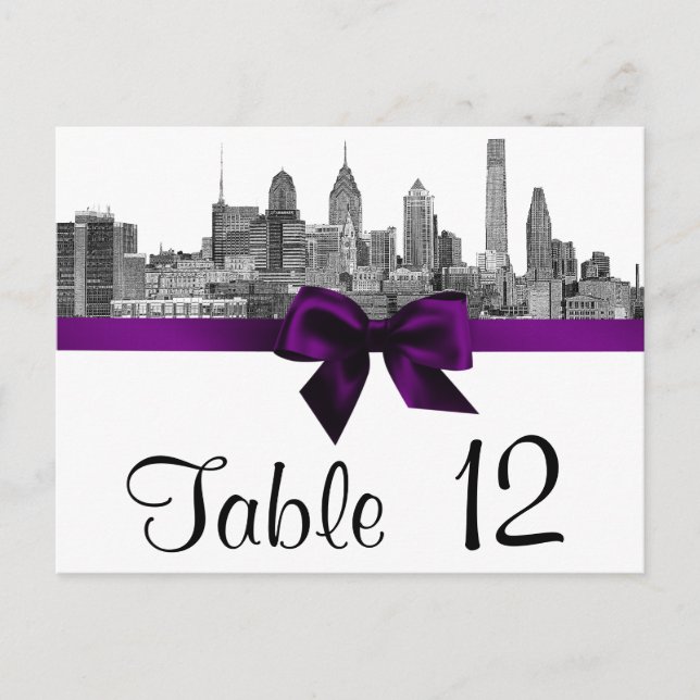 Numéro de table Philadelphie Skyline Etch BW Viole (Devant)