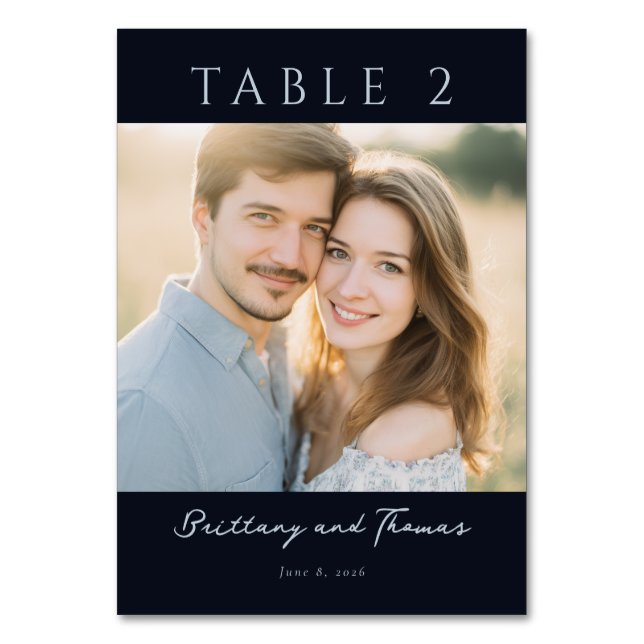 Numéro De Table Photo Classique Navy Romantique (Par défaut)