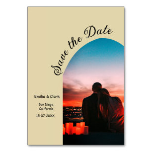 Numéro De Table photo d'archive beige boho save the date QR modern