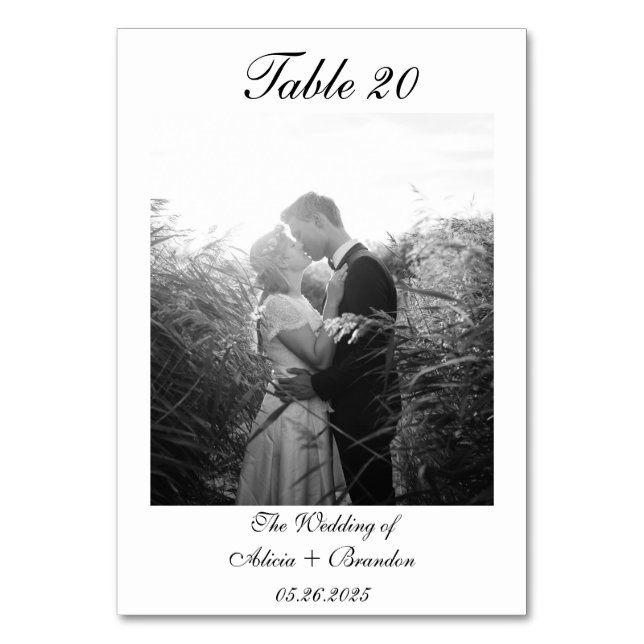 Numéro De Table Photo de script de calligraphie noir blanc minimal (Par défaut)