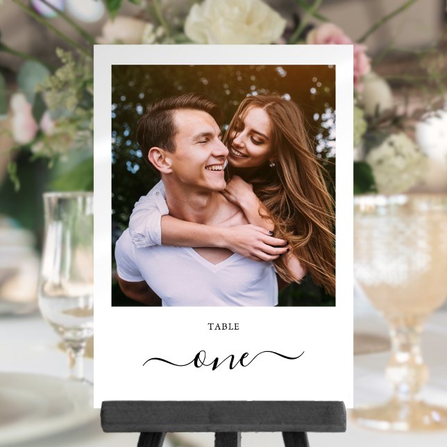 Numéro de table photo de script noir moderne un (Modern Black Script Photo One Table Number)