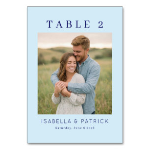 Numéro De Table Photo Élégante Bleue Sérène