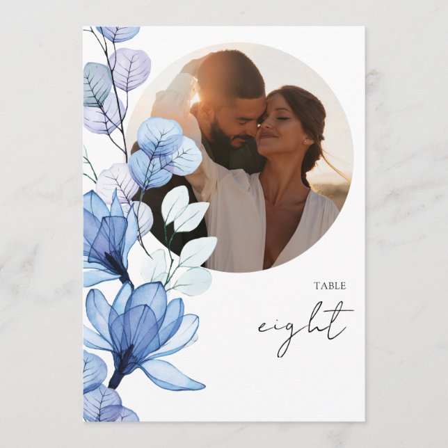 Numéro de table photo floral bleu poussiéreux tran (Devant)