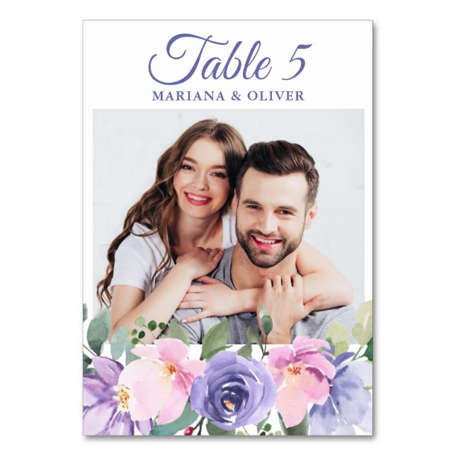 Numéro De Table Photo mariage floral lavande rose (Par défaut)