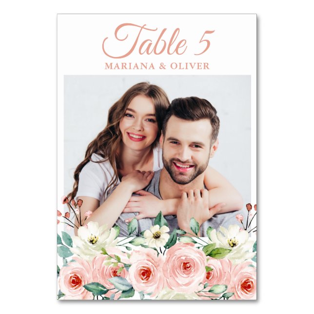 Numéro De Table Photo Mariage Floral Peach (Par défaut)
