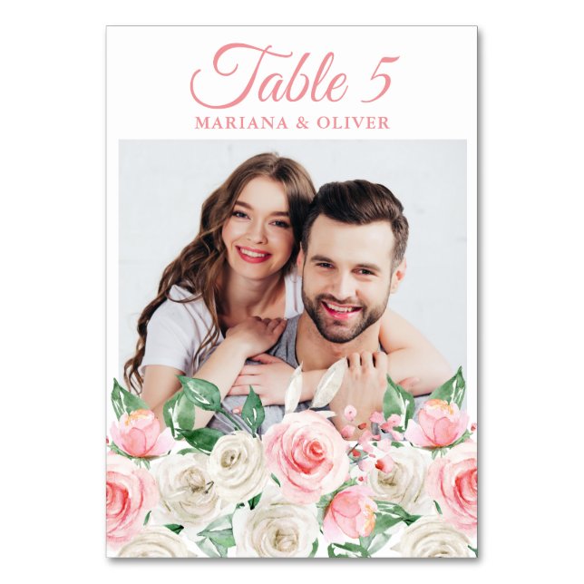 Numéro De Table Photo Mariage Floral Rose Pêche (Par défaut)