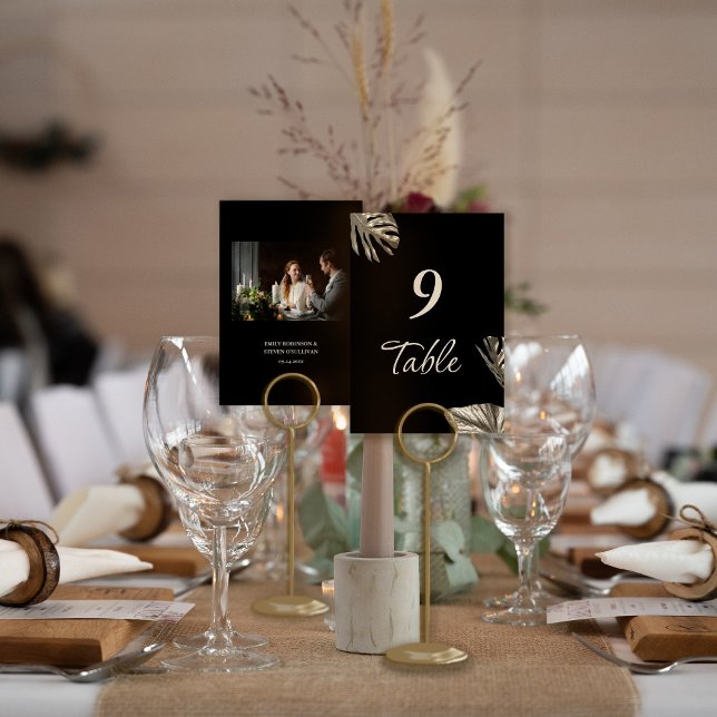 Numéro De Table Photo Mariage simple Black and Gold Elegant (Créateur téléchargé)