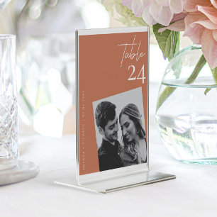 Numéro De Table Photo minimaliste moderne en terre cuite Mariage