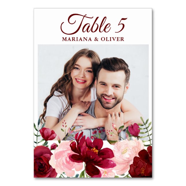 Numéro De Table Photo Pink Burgundy Floral Mariage (Par défaut)