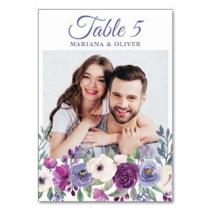 Numéro De Table Photo Purple Fuchsia Bourgogne Floral Mariage