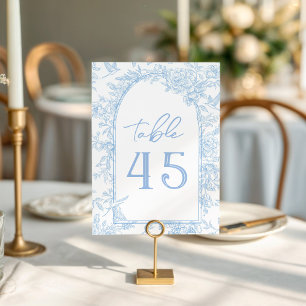 Numéro De Table Photo Toile de France Mariage Floral bleu et blanc