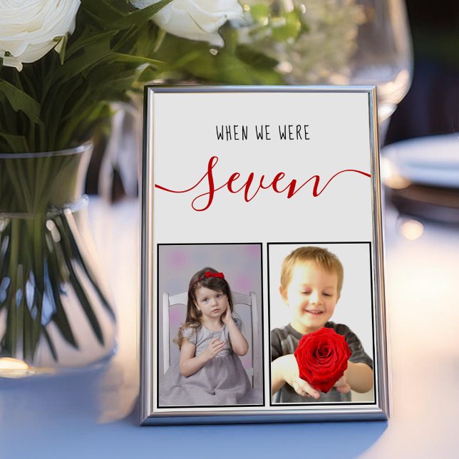 Numéro De Table Photos d'enfance à 7 ans Mariage écriture rouge mo (Créateur téléchargé)