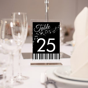 Numéro De Table Piano Keys Notes musicales Mariage noir et blanc