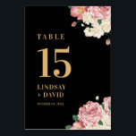 Numéro De Table Pies florales et Roses<br><div class="desc">Conçu pour se coordonner avec nos Roses Peony sur Black Collection, ce numéro de tableau présente de magnifiques bouquets de rose et de pivoine sur arrière - plan noir avec du texte classique. Les couleurs vives des roses sur arrière - plan noir rendent l'invitation attrayante et unique. Pour une personnalisation...</div>