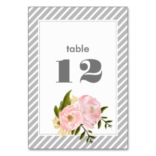 Numéro De Table Pies roses Mariage Motif gris